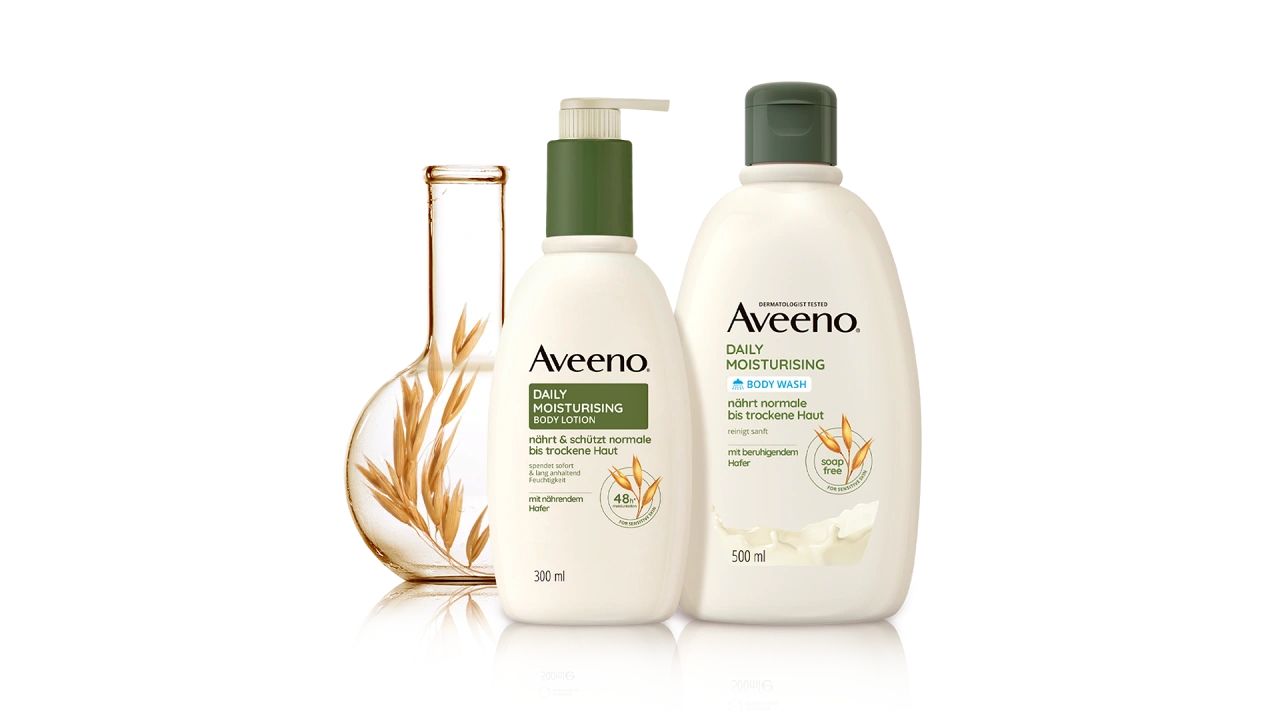 Aveeno® Daily Moisturising – Soin pour peaux normales à sèches – Illustrations produit Aveeno® Daily Moisturising face avant