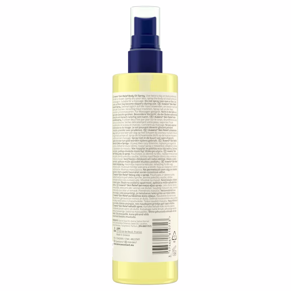 Aveeno® Skin Relief Olejek do ciała w sprayu. Zdjęcie Produktu z tyłu 