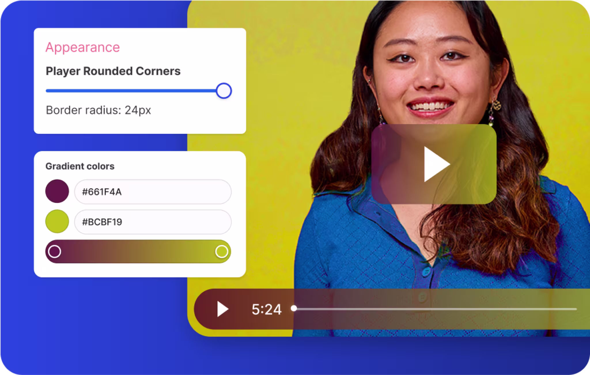 video player with gradient picker and panel