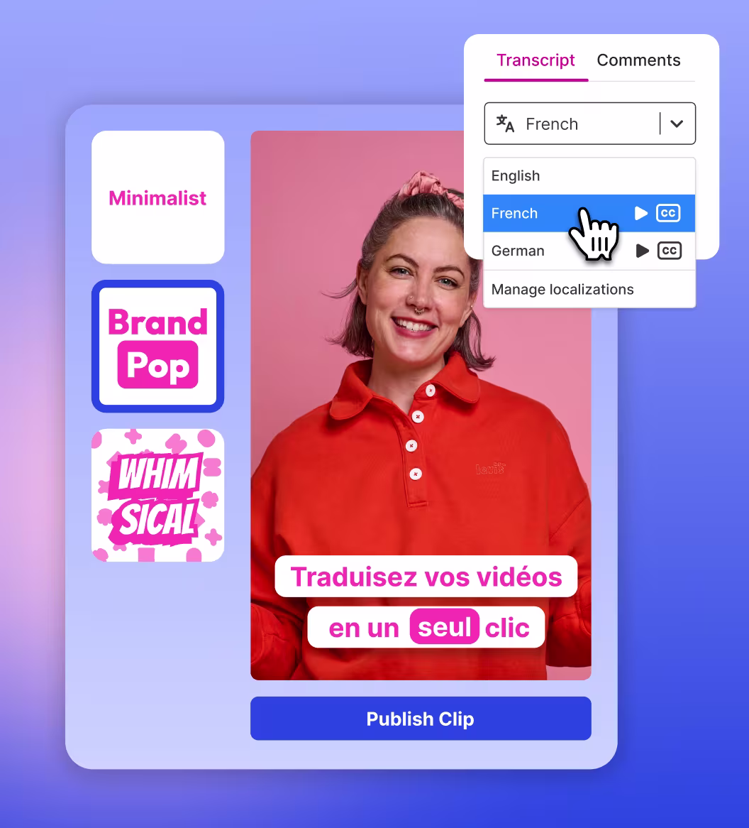Video software UI editing webinars into digestible social clips.