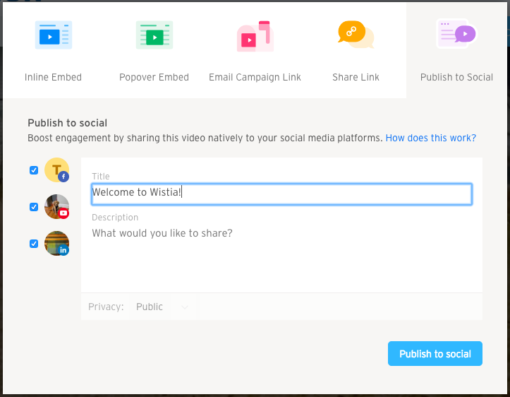 publish to social embed and share