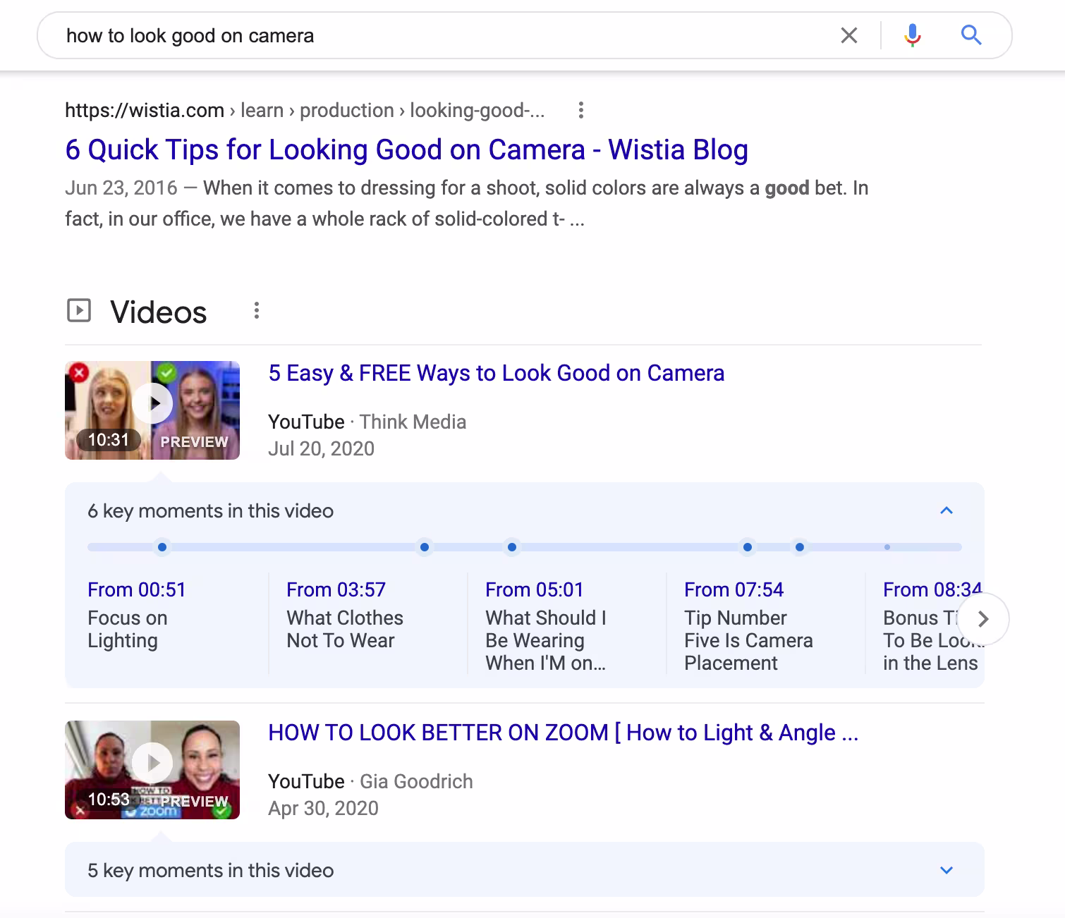 Google video SERP example