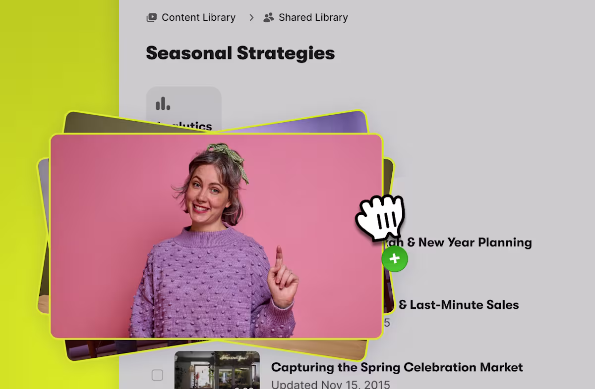 A video thumbnail being dragged into a Wistia content library, showing how to upload footage from your desktop by dragging it in.