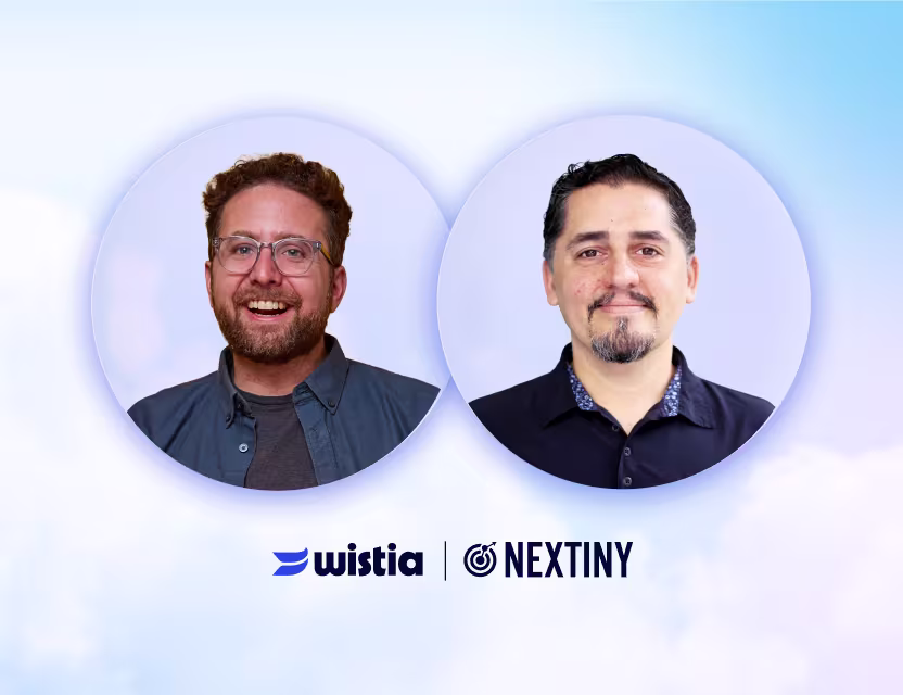 Two men's headshots with the Wistia and Nextiny logos