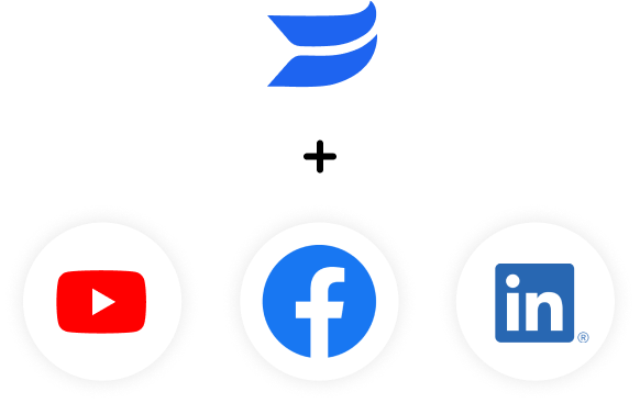 Wistia logo with YouTube, Facebook and LinkedIn logos