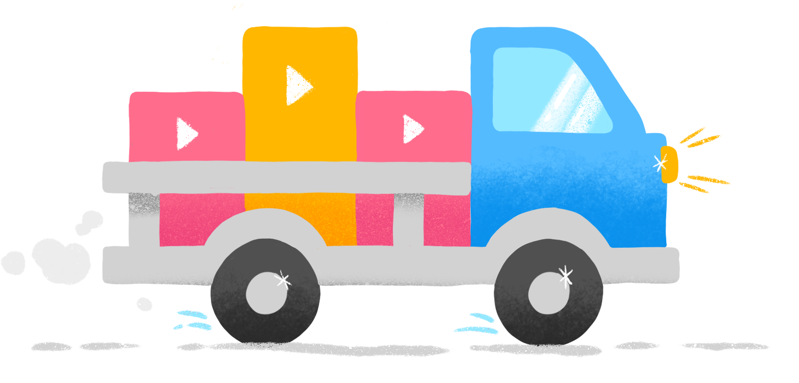 illustration of truck carrying play buttons