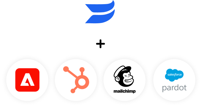 Wistia logo with Adobe Marketo Engage, Hubspot, Mailchimp and Pardot logos