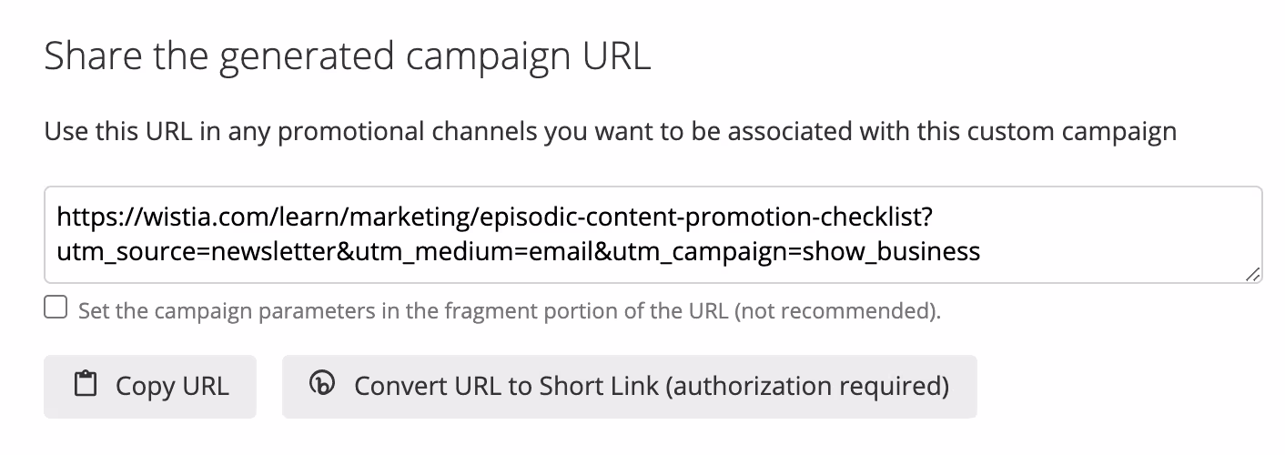 Campaign URL example show business