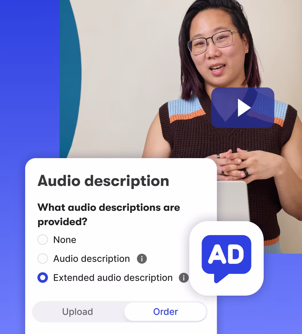 Audio description UI and person speaking on video