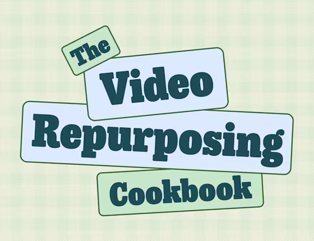 Cover graphic of “The Video Repurposing Cookbook.” It features bold retro typography on a green checkered background.