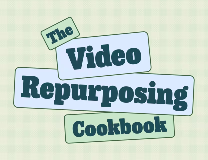 Cover graphic of “The Video Repurposing Cookbook.” It features bold retro typography on a green checkered background.