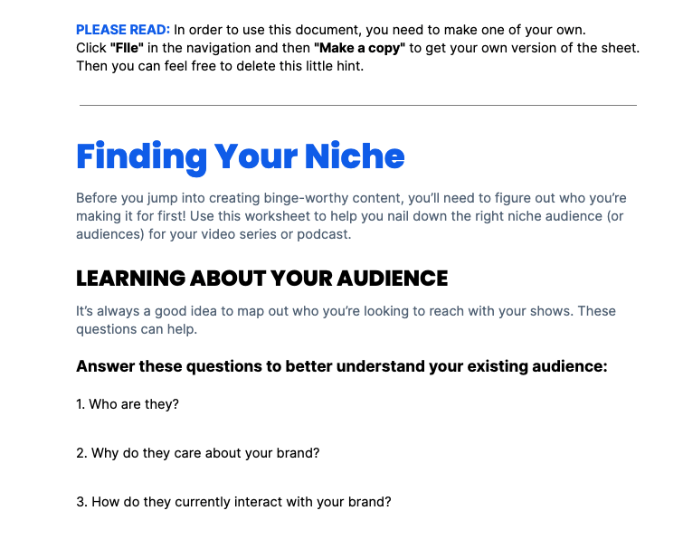 Finding your niche support content show business