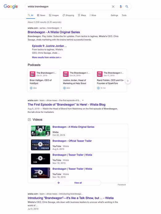 Brandwagon Podcast SERP example