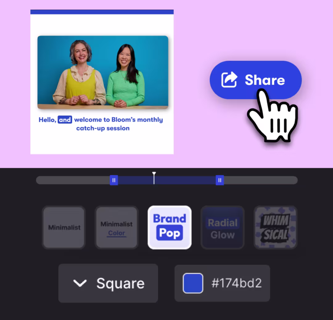 Video player interface with branding options and share button