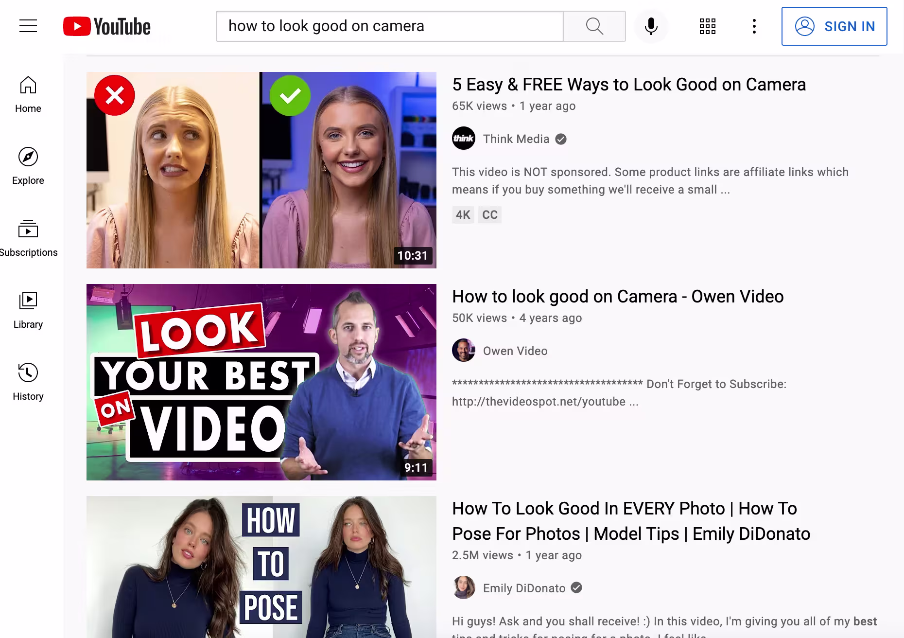YouTube video search result page