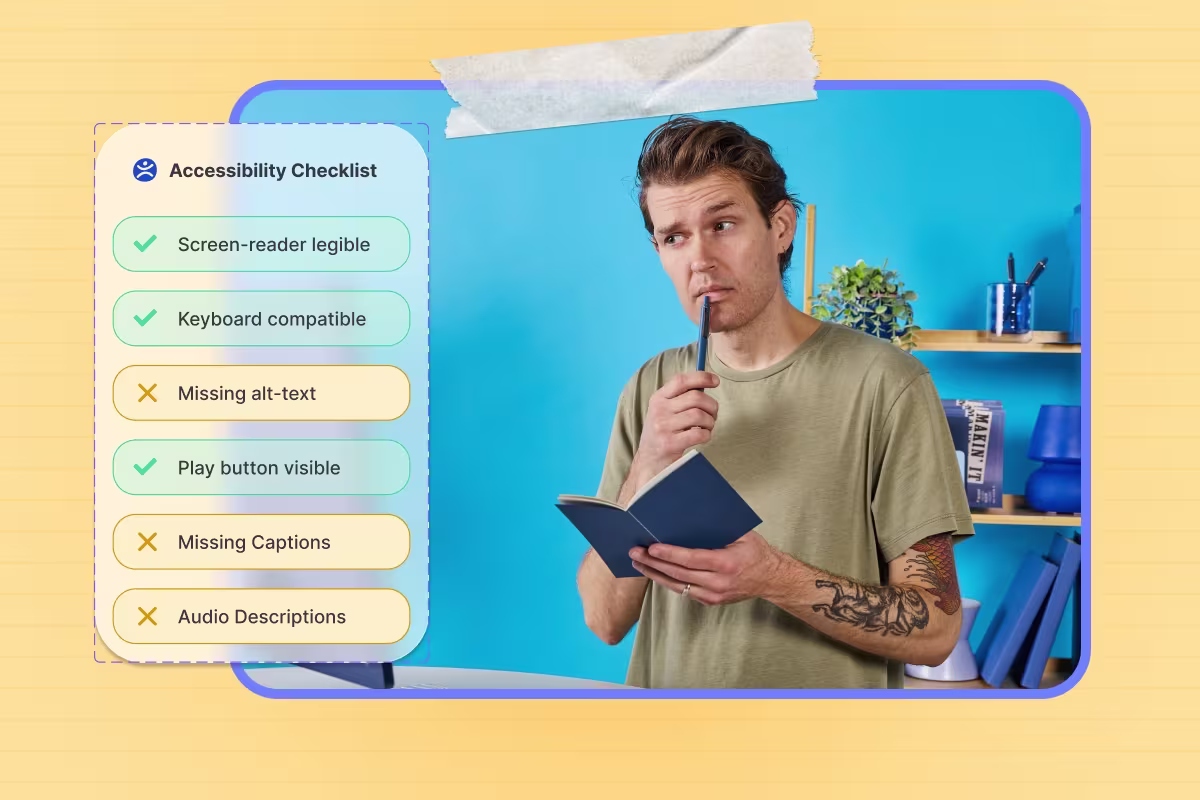 a man who is thinking and a graphic of an accessibility checklist