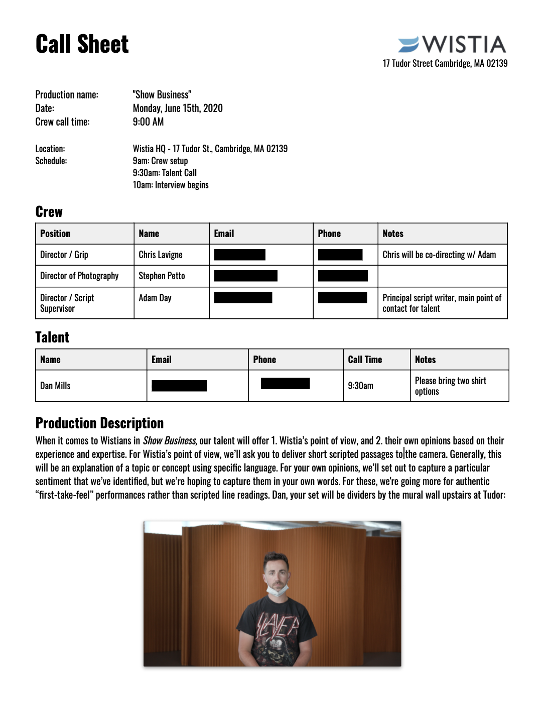 callsheet