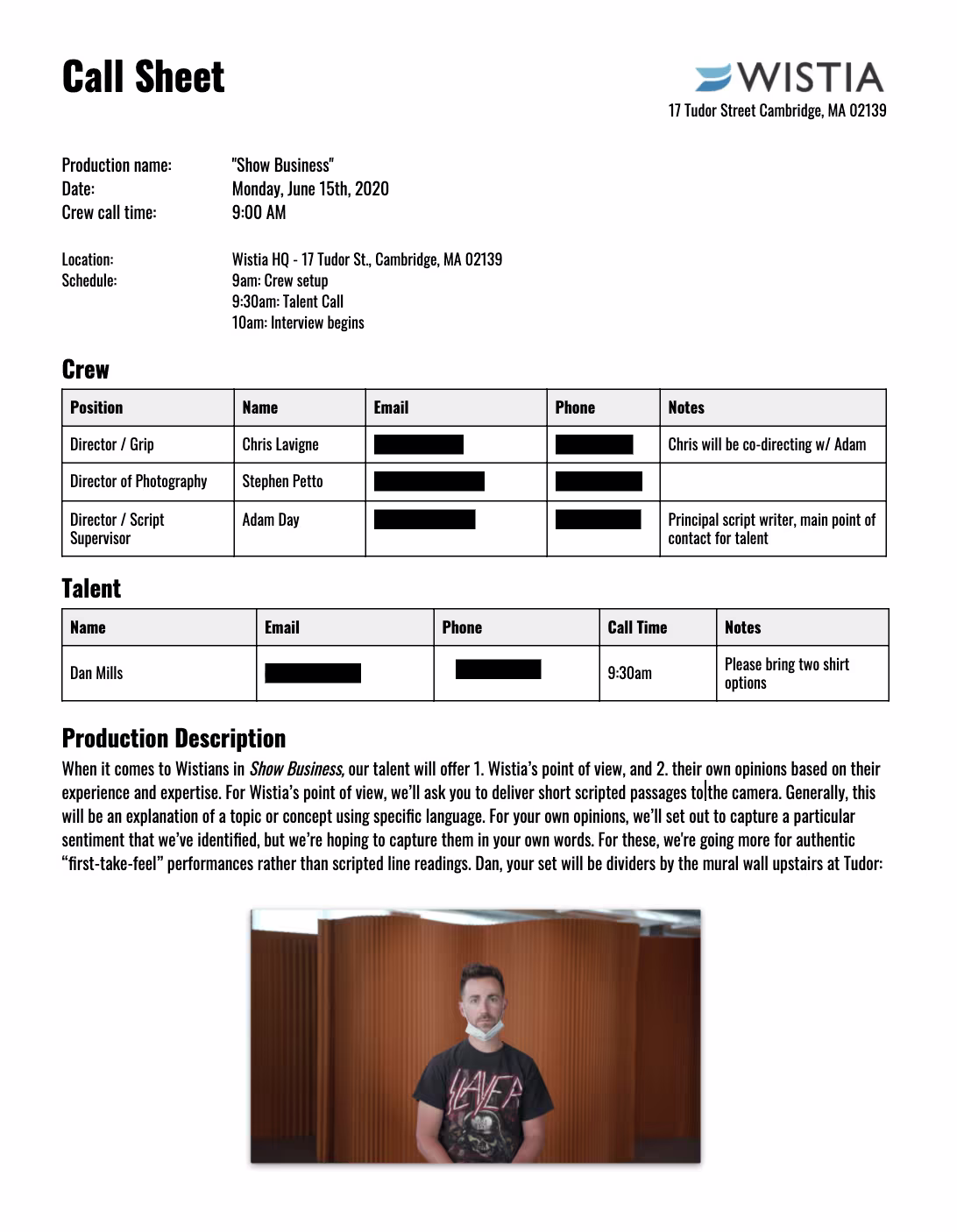 callsheet