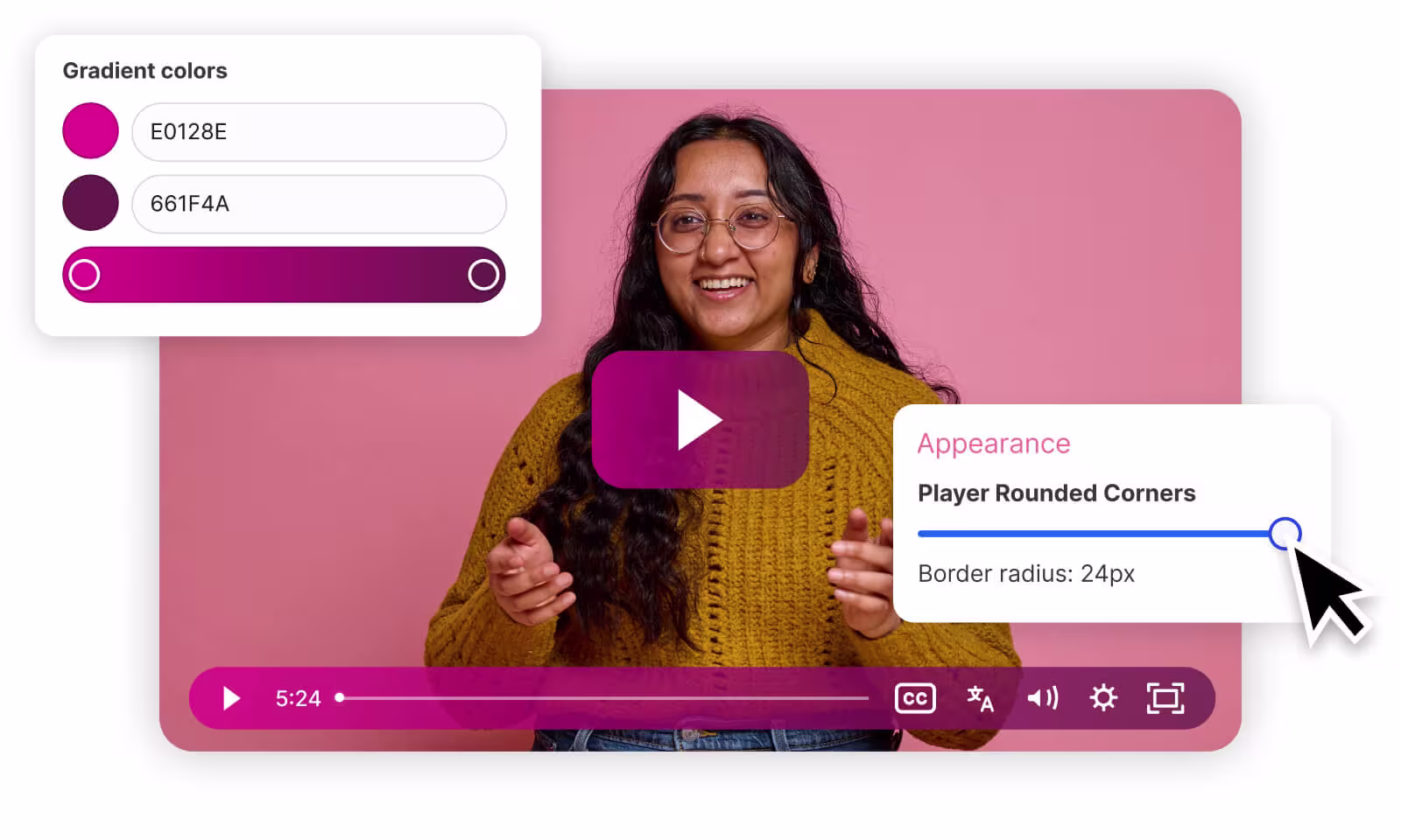 Wistia player showing customizable gradient colors and rounded corners