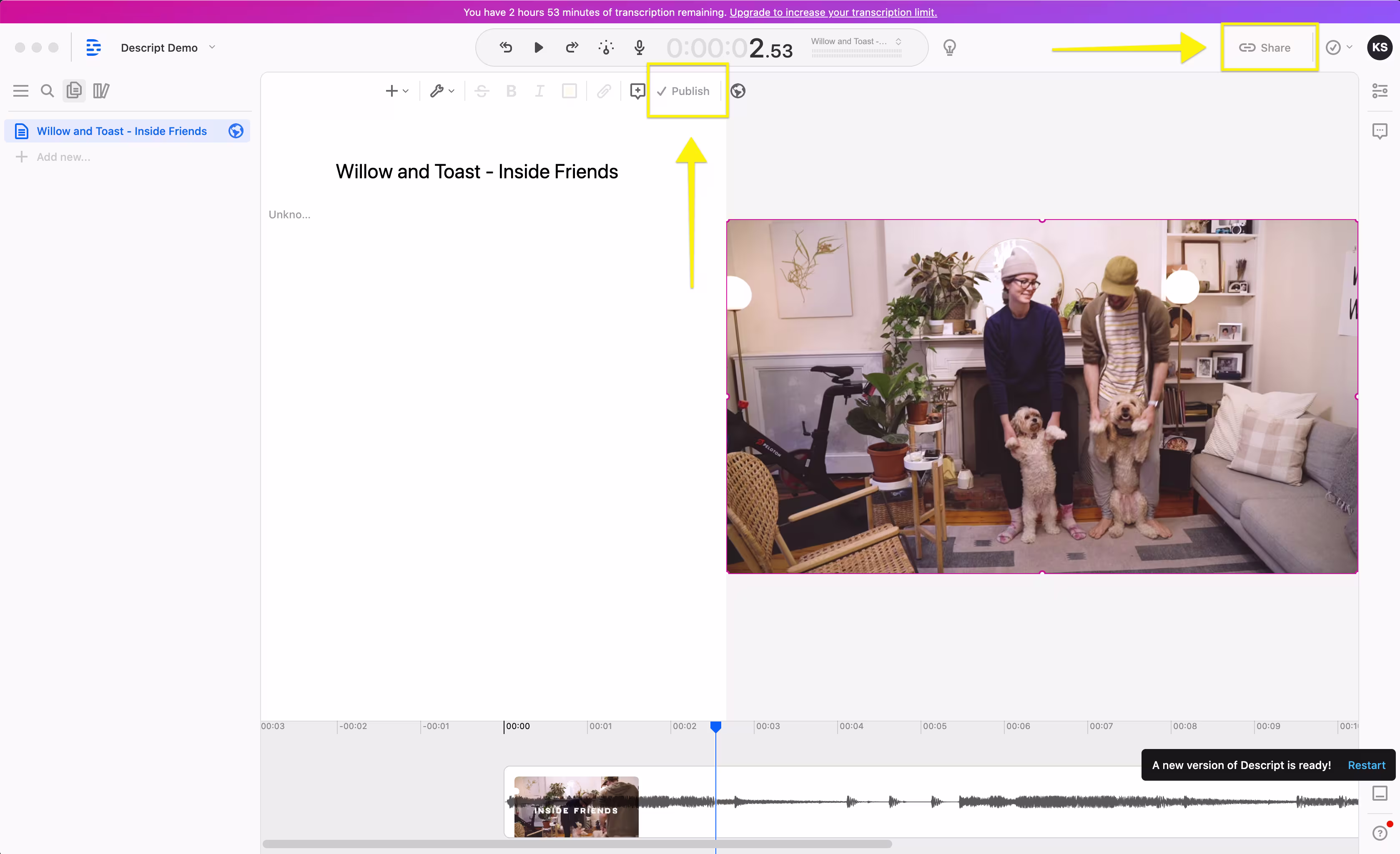 Descript Wistia Publish App Screenshot