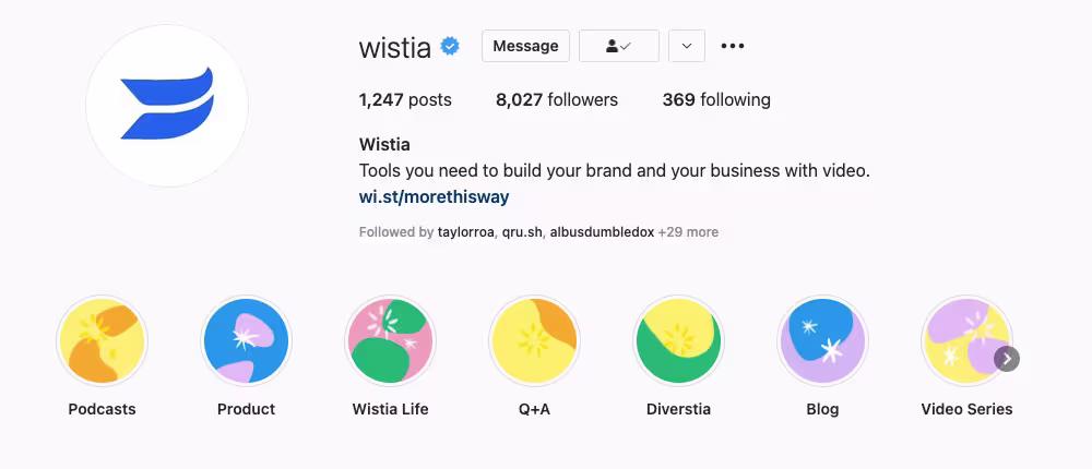 Wistia Instagram highlights bar