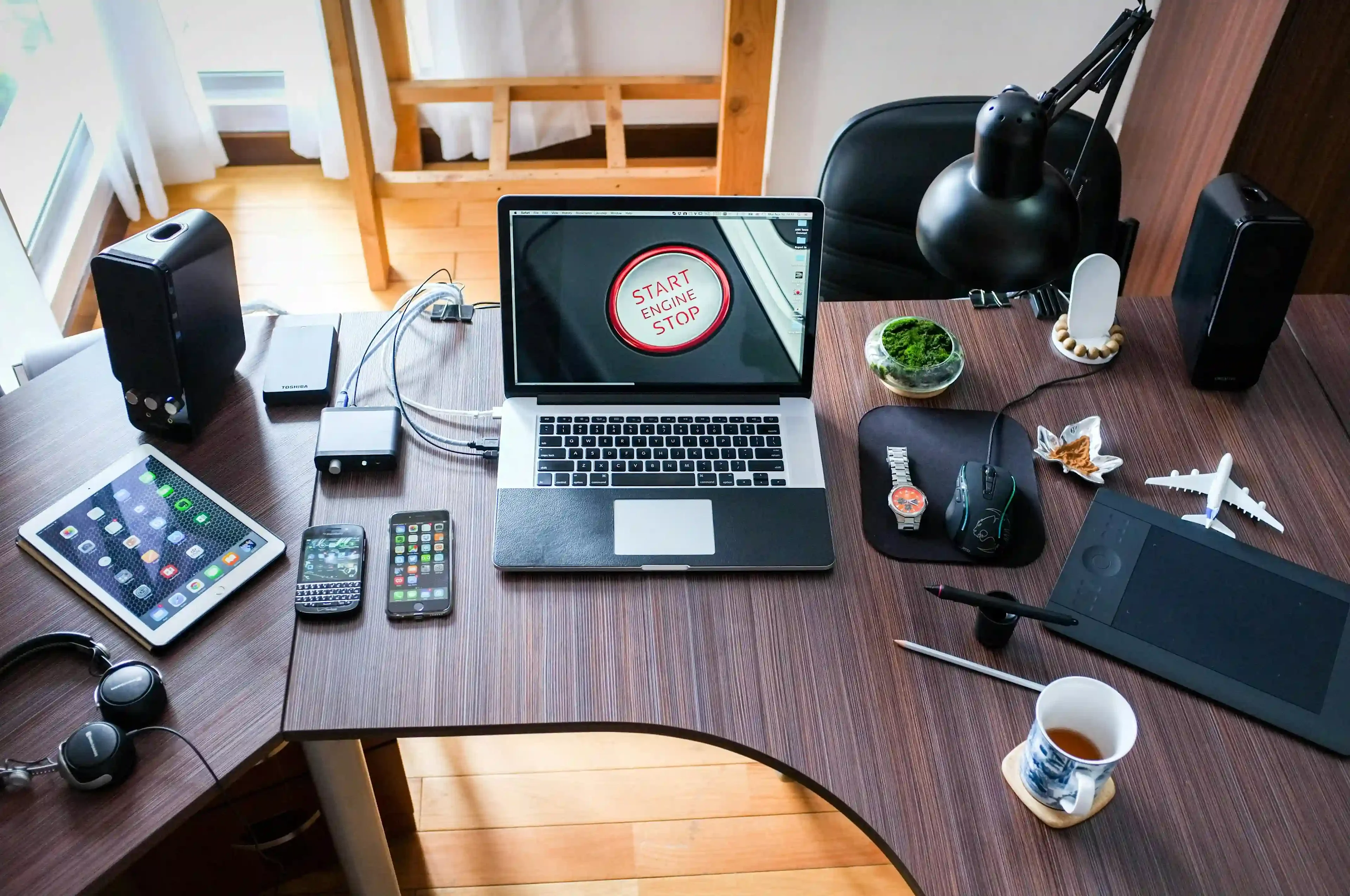 workspace with technology devices