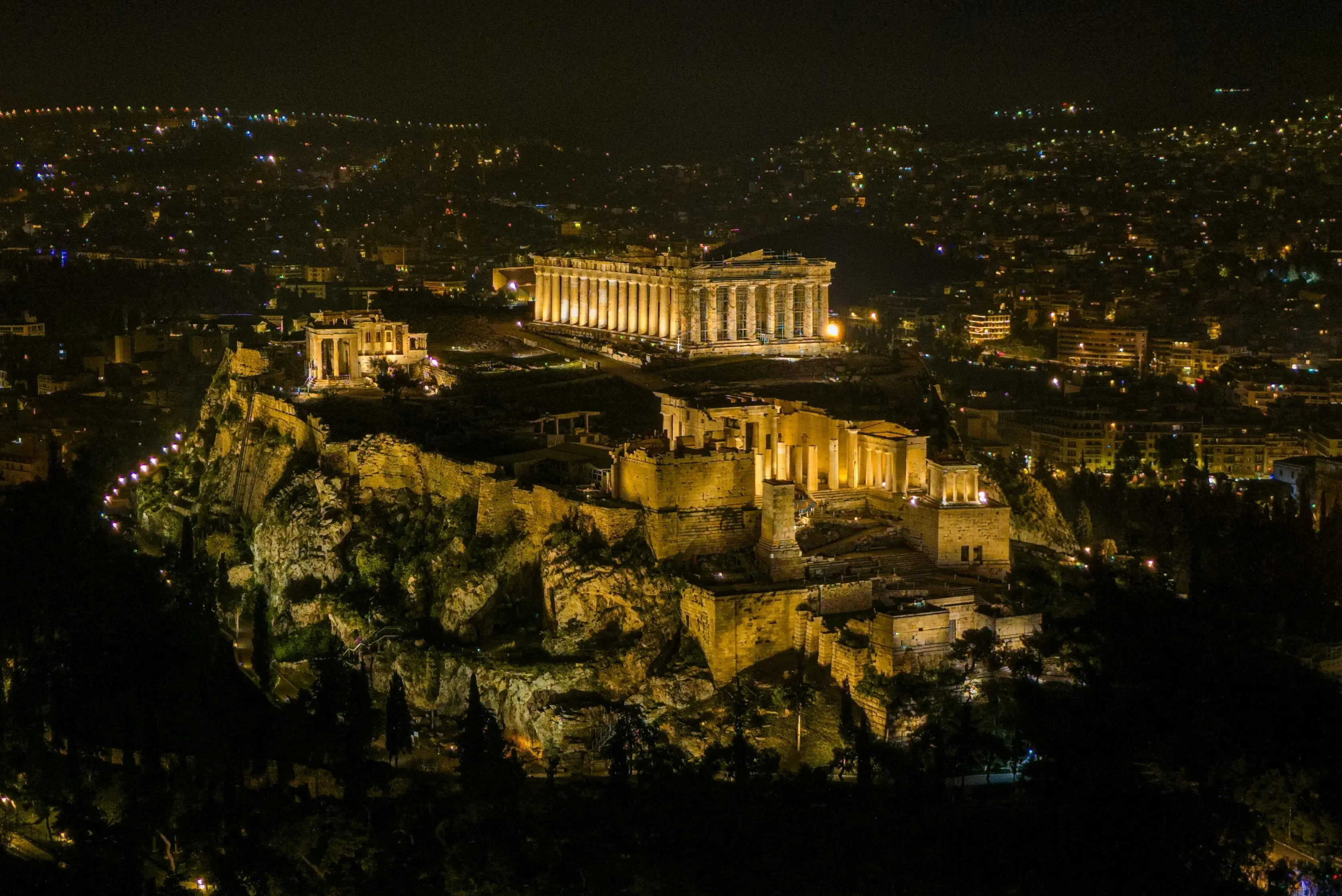 Athens nighttime views and historic place