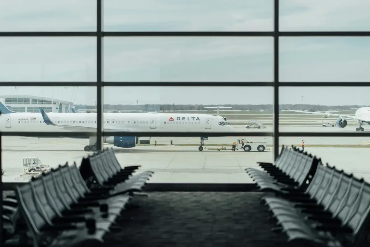 airport lounge and an airplane