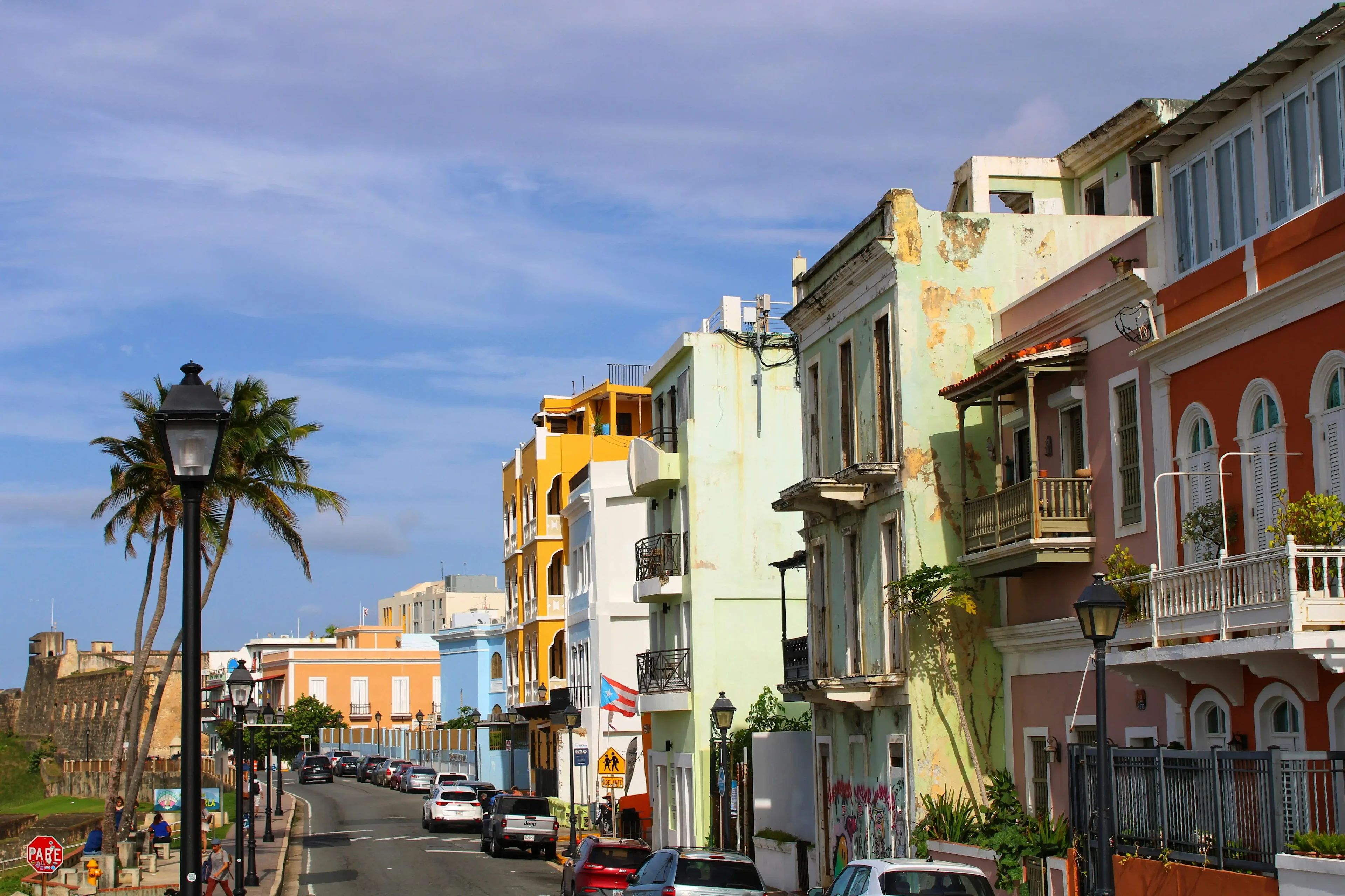 Colorful buildings on a street in Old San Juan, Puerto Rico