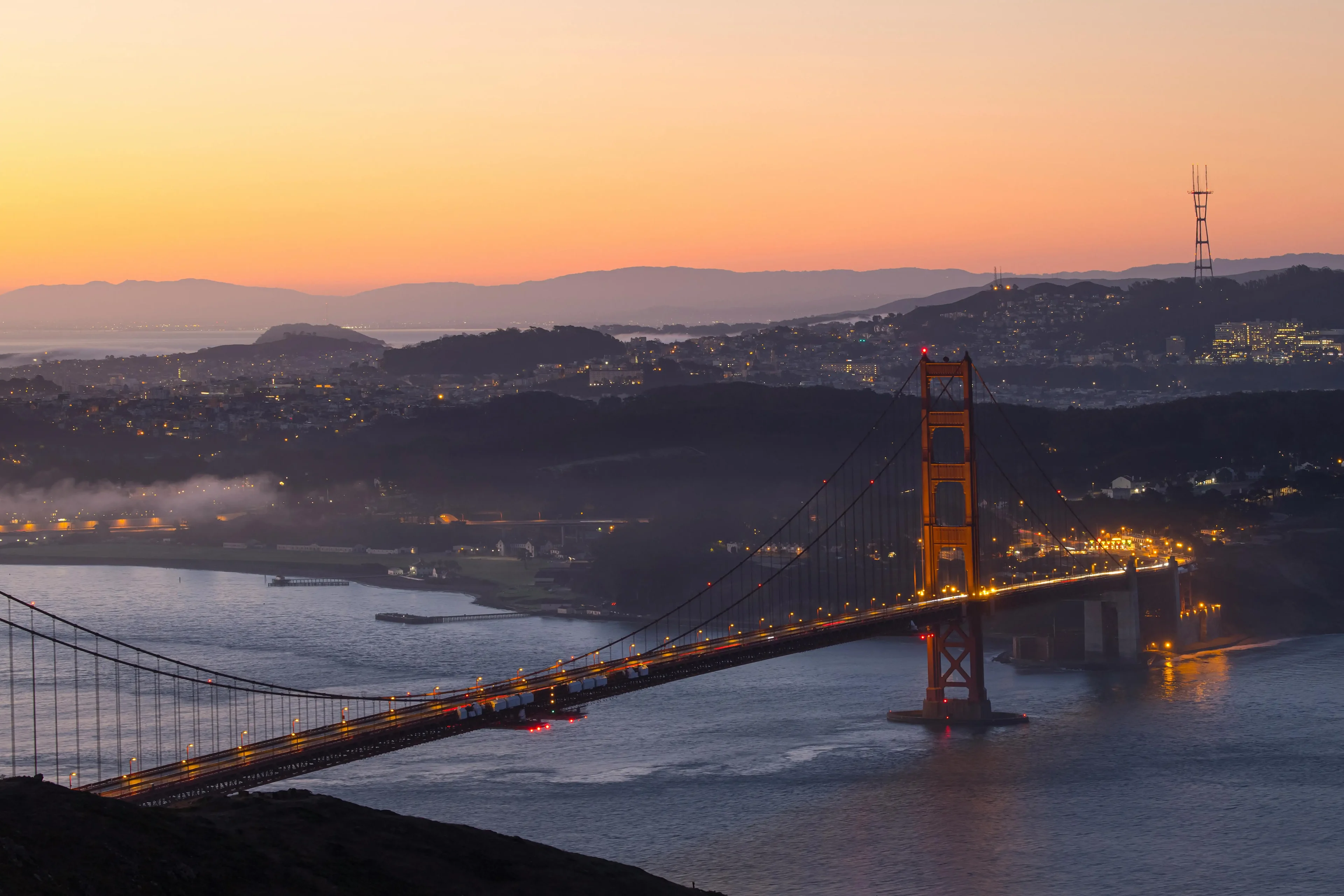 Golden Gate Bridge at sunset in the USA