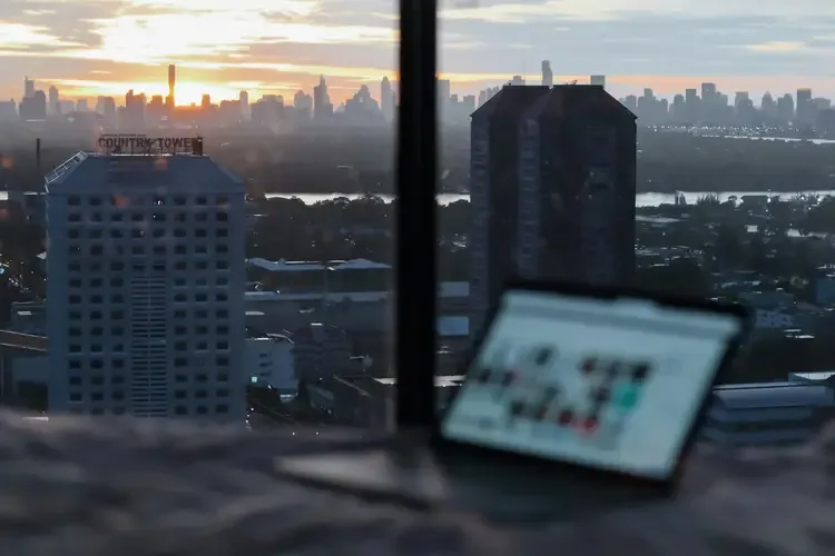 laptop and city view