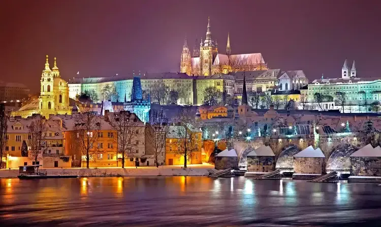 prague castle at night in czechia