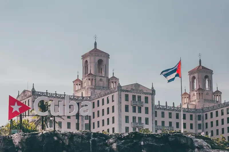 large building and flag