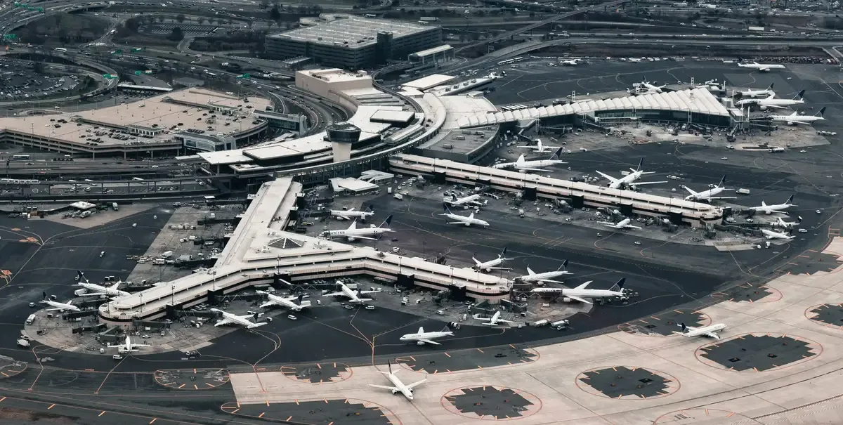 airport runway and airplanes