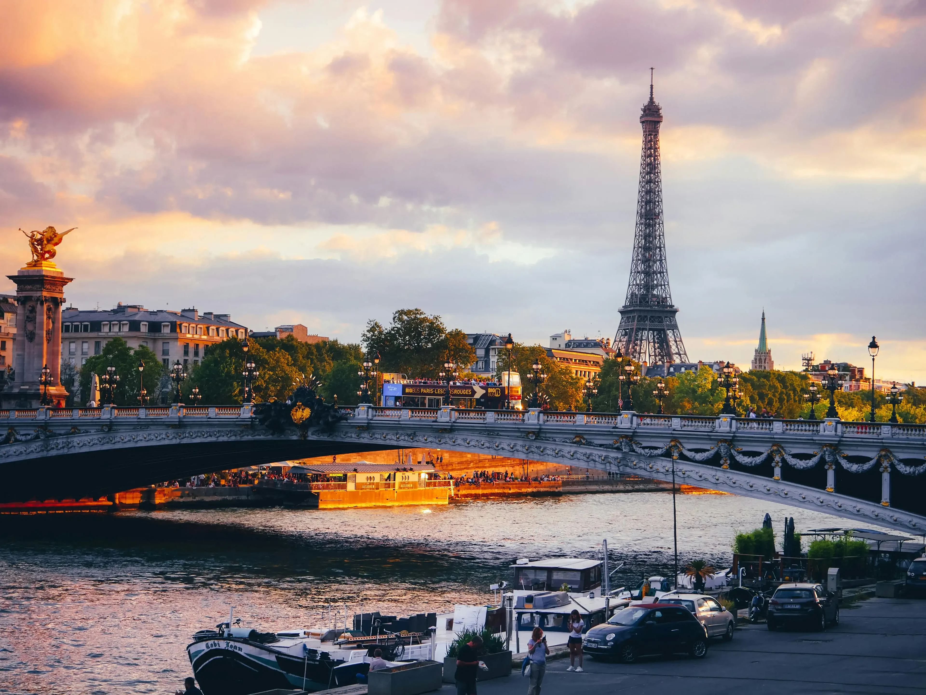 The daytime view of Paris and the Eiffel Tower