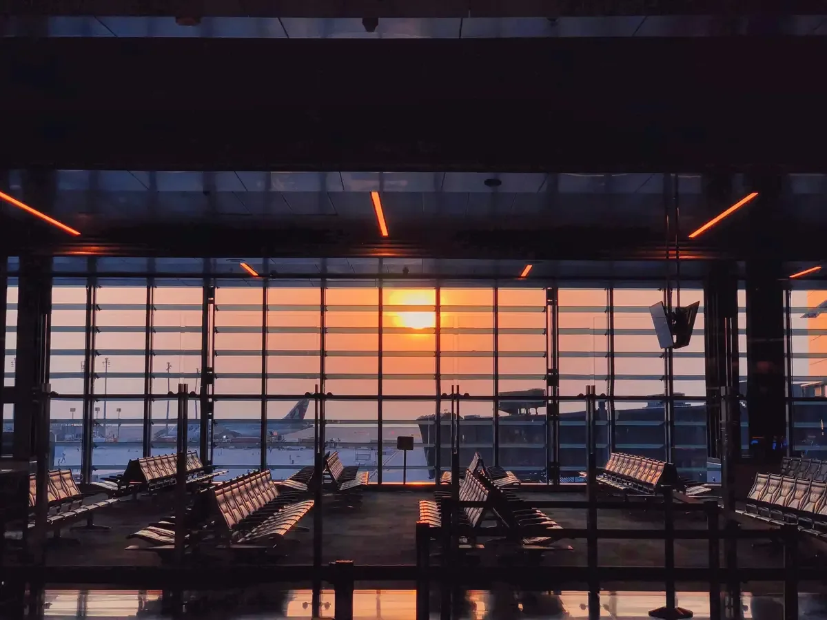 Sunset view from an airport terminal