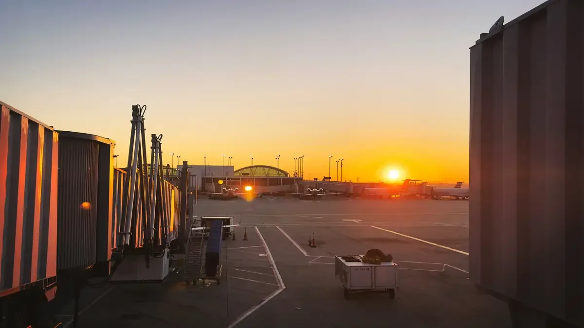 sunset at airport runway