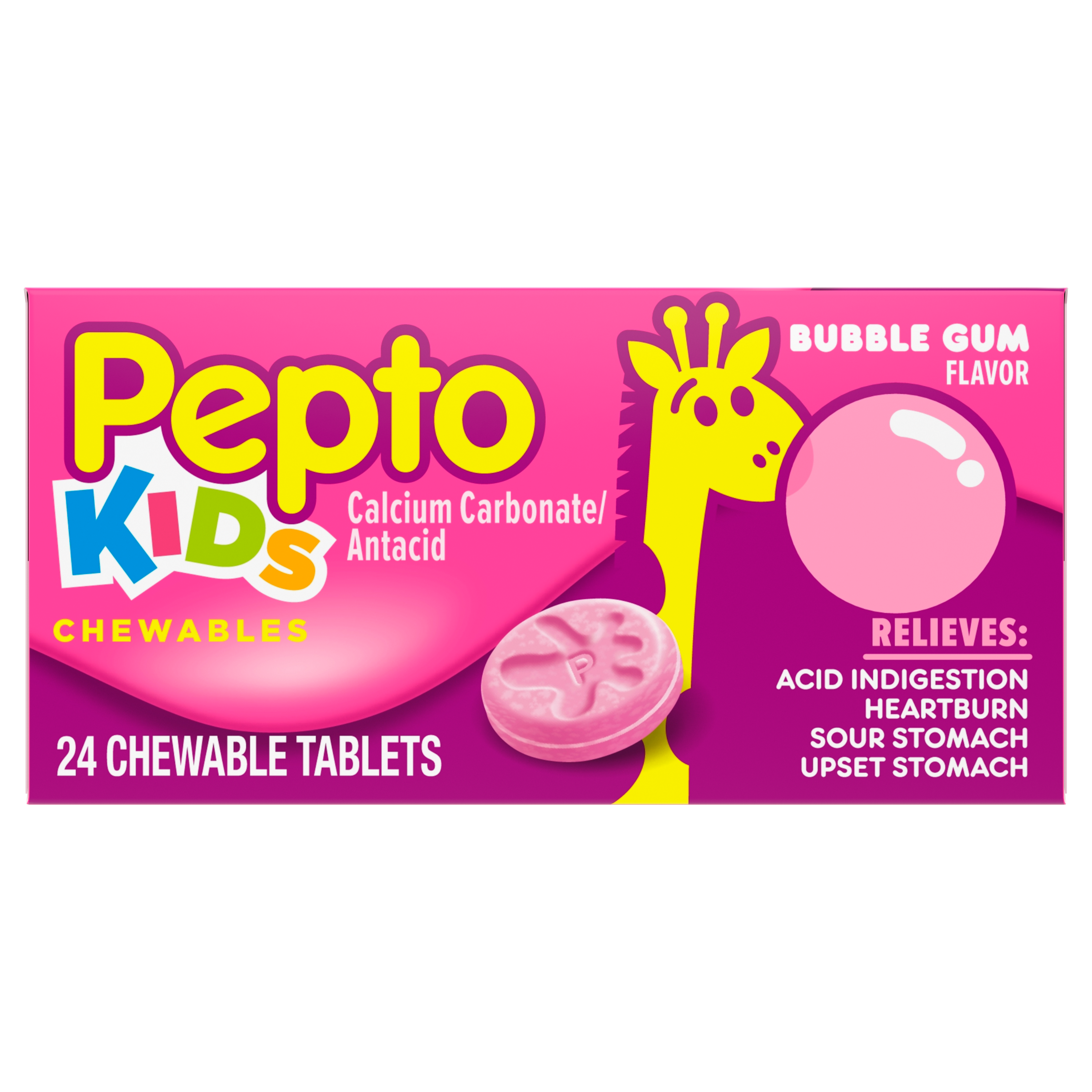 Pepto kids chewables tablets package.