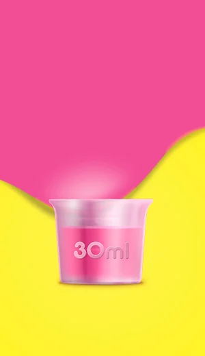 30ml pink liquid in a cap.