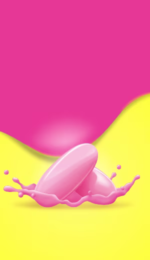 2 pink colour liquicaps falling on pink liquid.