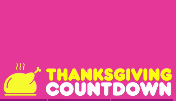 Illustration of a turkey and text "THANKSGIVING COUNTDOWN" on pink background.