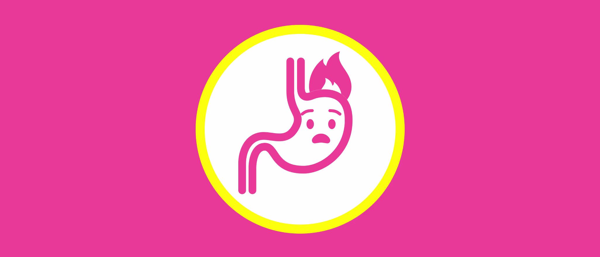 Stylized illustration of a stomach with a small flame inside, representing heartburn.