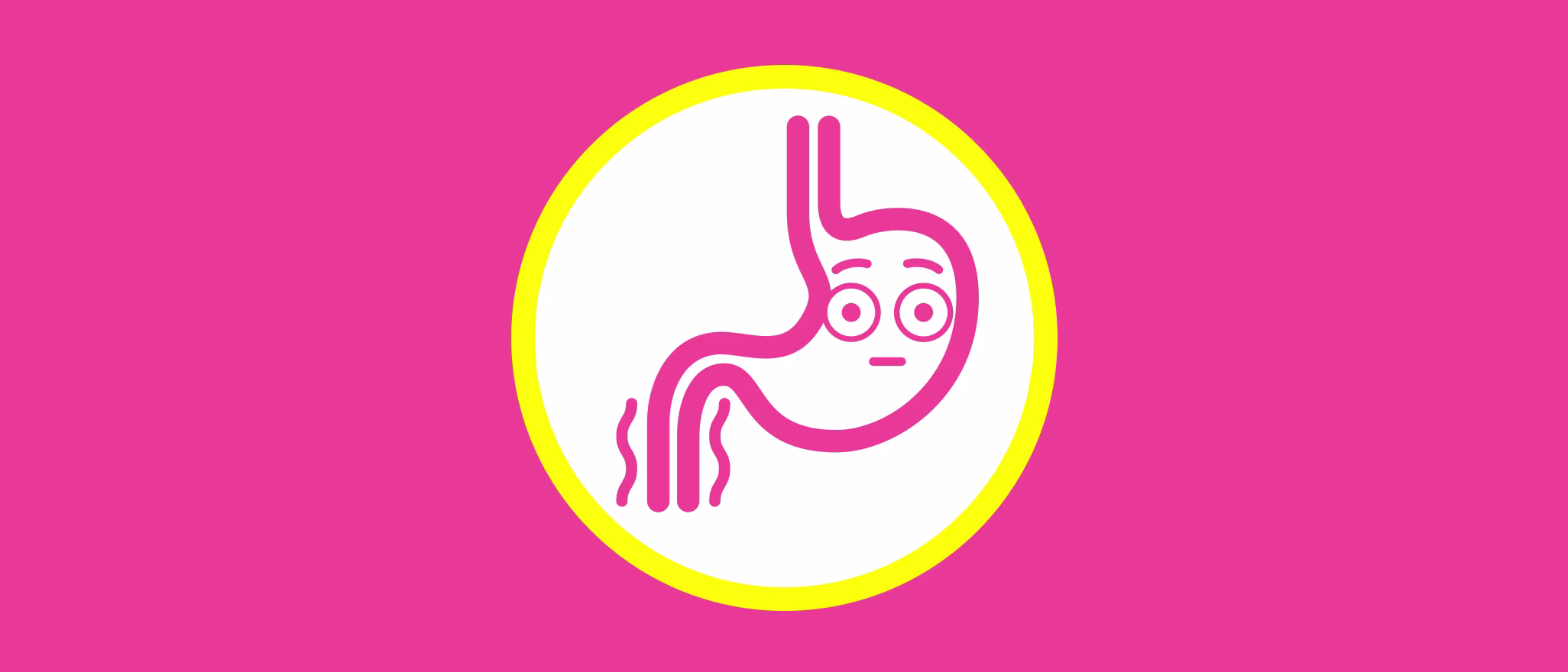Stylized illustration of a stomach with a neutral expression and wavy lines at the bottom, representing indigestion or diarrhea.