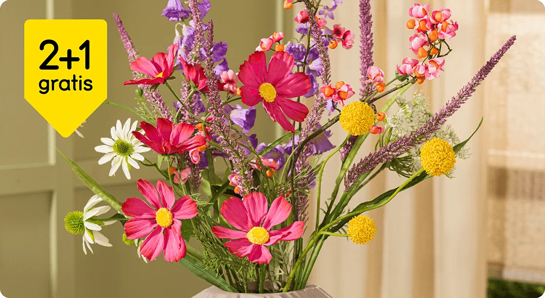 Alle kunst- en droogbloemen 2+1 gratis