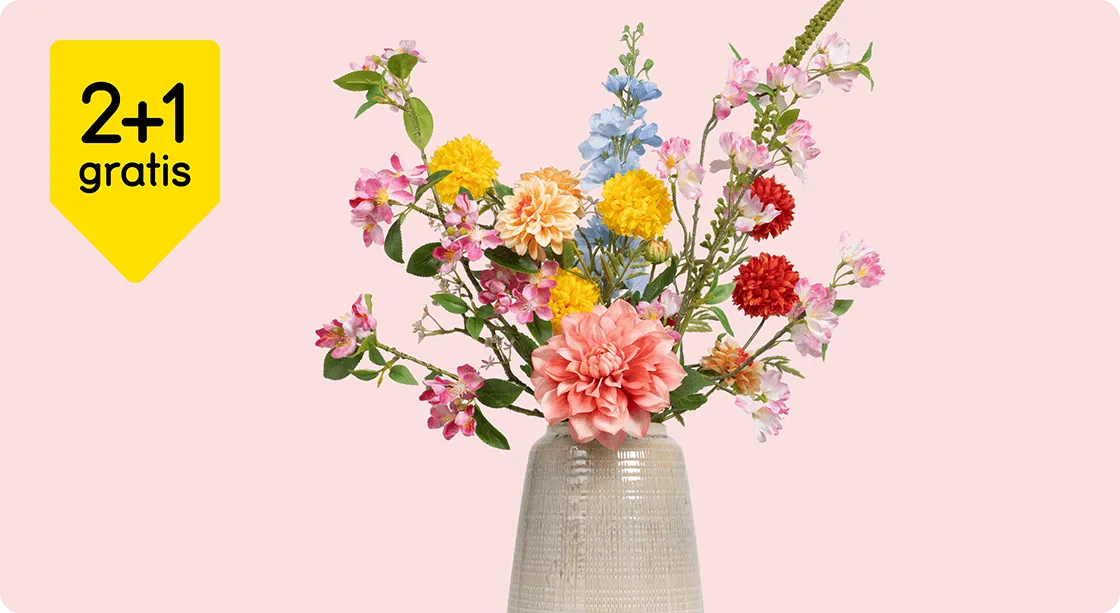 Alle kunst- en droogbloemen 2+1 gratis