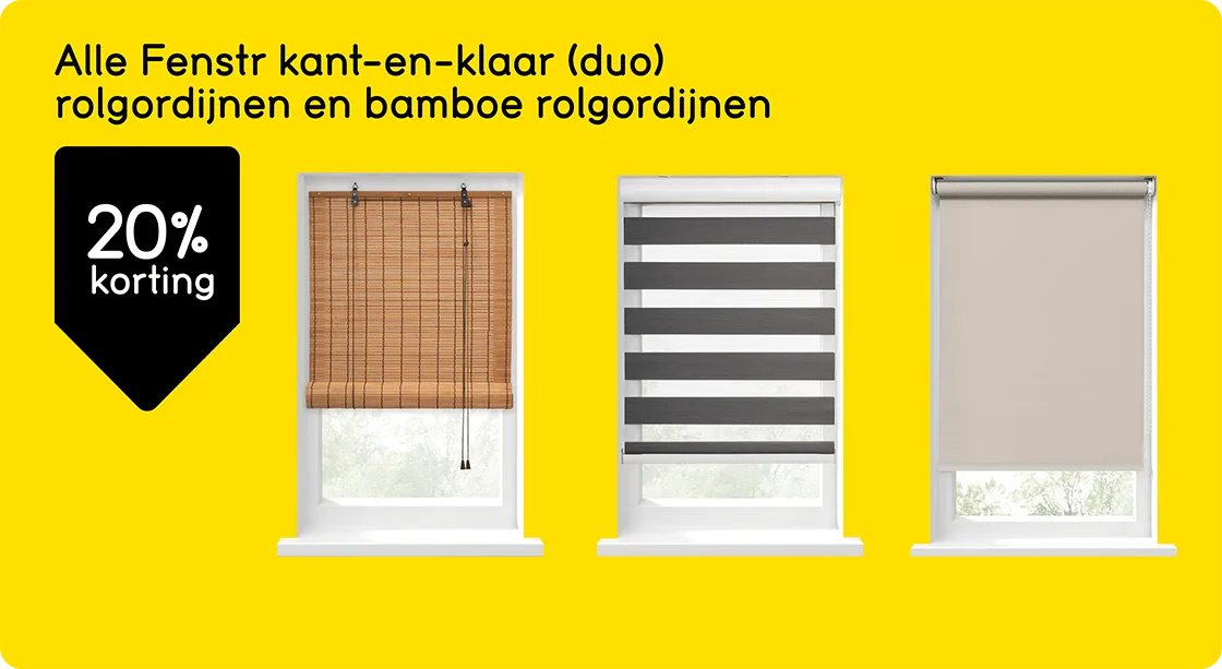 Alle Fenstr kant-en-klaar (duo)rolgordijnen en bamboe rolgordijnen 20% korting