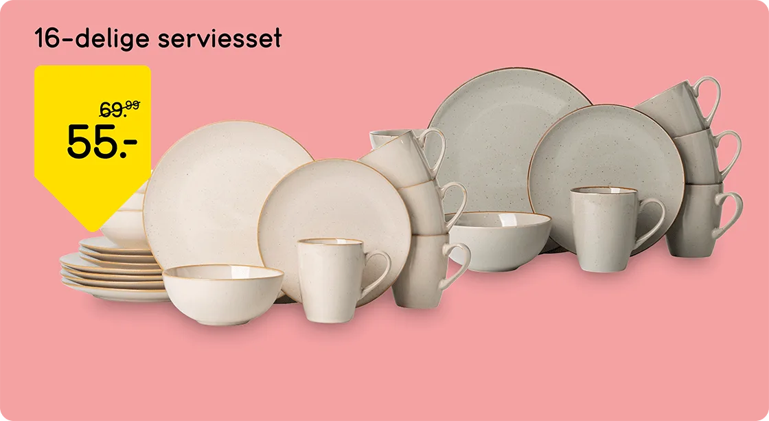 16-delige serviesset van 69,99 voor 55,-