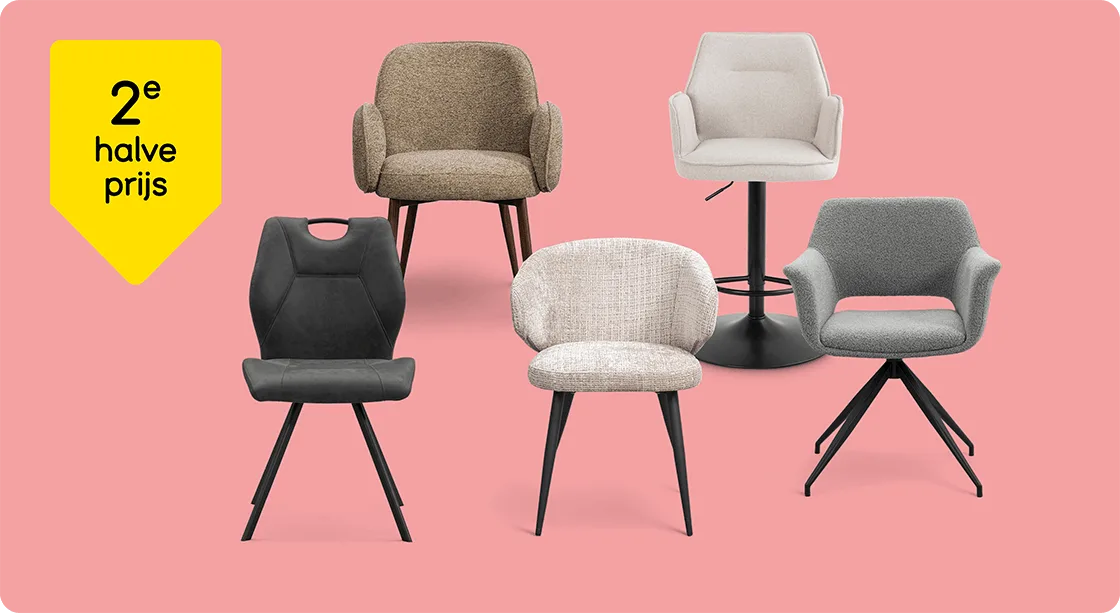 Heel veel eetkamerstoelen en barkrukken 2e halve prijs