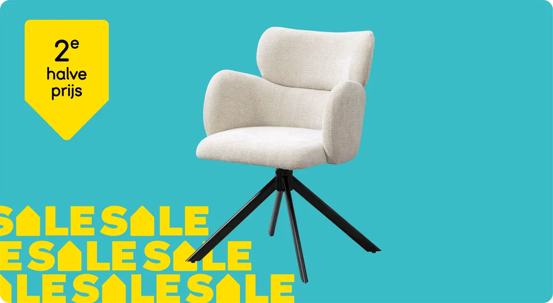 Alle eetkamerstoelen en barkrukken 2e halve prijs