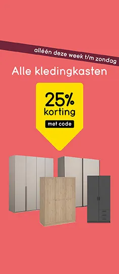 -25% korting met code op alle Leen Bakker kledingkasten - alléén deze week nog!